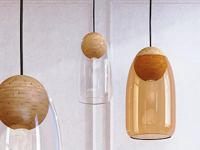 Modern Wooden And Glass Pendant Lights With Unique Shapes For Interior Decor 3d model