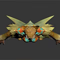 Game and Movie Character with Ornate Gold Red Costume Elaborate Headpiece 3D Designed Traditional Patterns