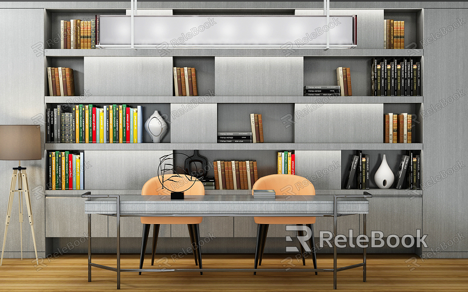 Modern desk and chair bookcase model