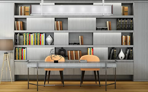 Modern desk and chair bookcase 3d model