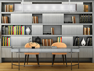 Modern desk and chair bookcase 3d model