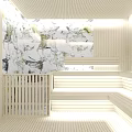 SPA Sauna Interior Design With Wooden Walls Benches And Warm Lighting