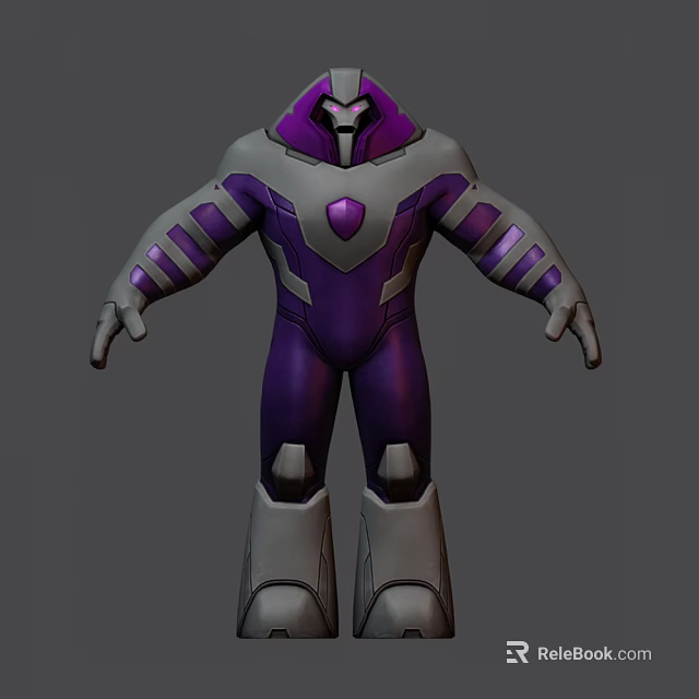 Game Movie Character In Purple And Gray Armor Suit With Chest Gem And Muscular Build 3d model 