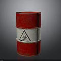 Red Barrel With White Stripe And Biohazard Symbol On Dark Background