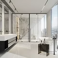 Modern Bathroom Interior Design With Marble Walls Glass Shower And Freestanding Tub