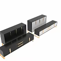 Modern TV Stand And Storage Cabinet With Gold Accents White Black Drawers