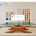 Table Tennis Table with Glass Top Wooden Base in Modern Room with Wall Art