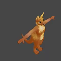 Orange Fur Game Movie Character with Long Ears Tail and Outstretched Arms in Natural Background