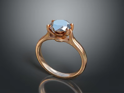 Rose Gold Ring Featuring Blue Gemstone With Elegant Design And Reflection 3d model