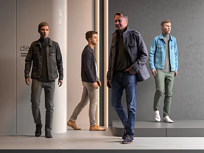 Men Showcasing Different Fashion Styles In Casual Outfits 3d model