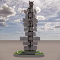 Landscape Sculpture with Chinese Characters in Natural Park with Green Trees and Grass