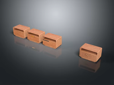 Four Light Brown Wooden Chest of Drawers with Three in a Row and One Separate 3d model