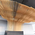 Modern Wooden Wavy Ceiling Design With Curved Slats And Interior Wave Pattern 3d model