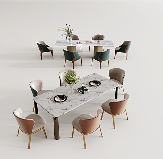 Light Luxury Dining Table and Chair Decorative Combination 3d model