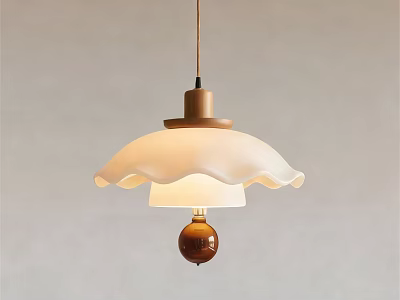 Stylish Modern Pendant Light with Wavy White Glass Shade and Brown Bulb Base 3d model