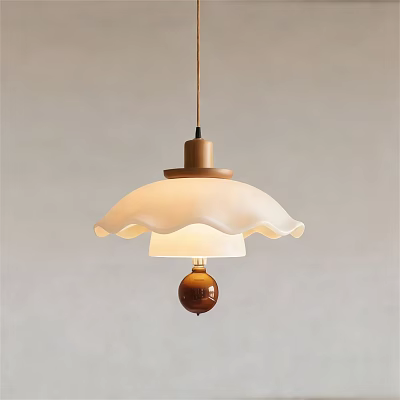 Stylish Modern Pendant Light with Wavy White Glass Shade and Brown Bulb Base 3d model