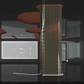 Hanging Chandeliers With Green Bulbs On Perforated Metal Panels And Light Shadow Effect