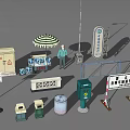 Municipal Road with Construction Barriers Trash Bins Directional Signboards and Street Lamp