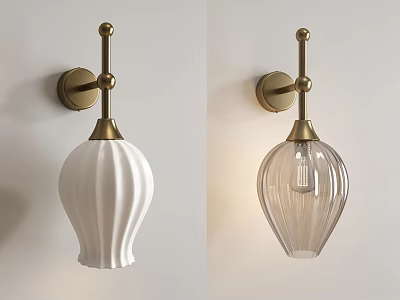 Modern Brass Wall Sconces With White Ribbed Ceramic And Clear Glass Shades 3d model