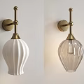 Modern Brass Wall Sconces With White Ribbed Ceramic And Clear Glass Shades