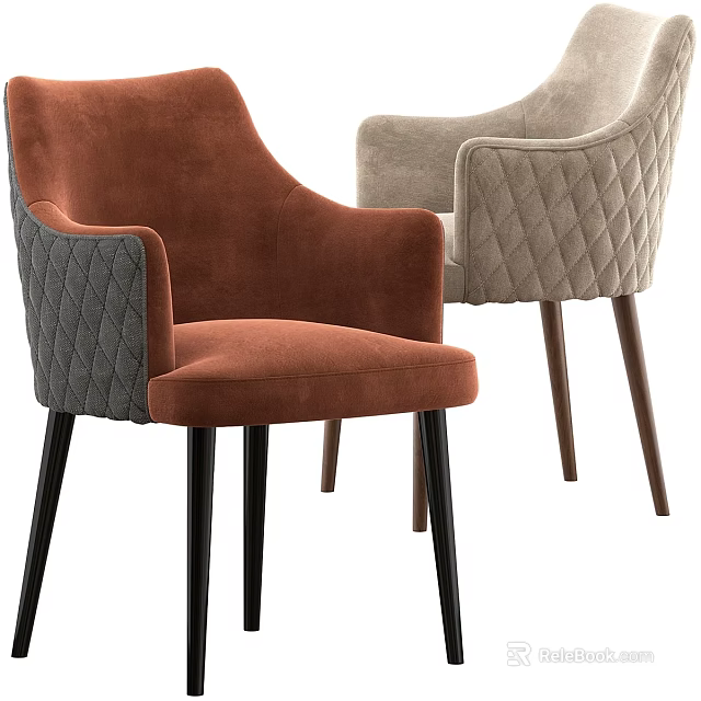 Modern Orange And Light Gray Accent Chairs With Quilted Diamond Armrests And Dark Legs 3d model 