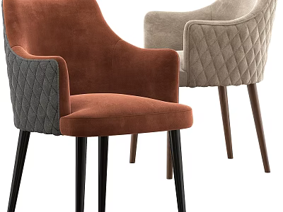 Modern Orange And Light Gray Accent Chairs With Quilted Diamond Armrests And Dark Legs 3d model