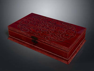 Red Decorative Wooden Box With Intricate Carved Floral Patterns For Home Storage 3d model