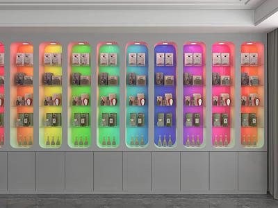 Colorful Display Shelves With Modern Design Showcasing Various Products In Retail Space 3d model