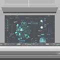 Futuristic Tech Exhibition Hall With Large Interactive Screen And Data Visualization Interface