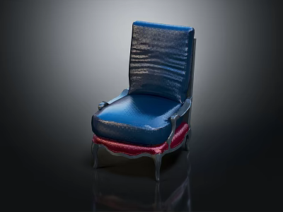 Modern Blue Leather Single Sofa with Silver Legs and Red Trim Design 3d model