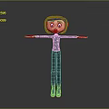 Game Film Character With Blue Hair Green Star Top Dark Pants Blue Shoes Arms Outstretched