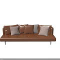 Comfortable Brown Sectional Sofa with Plaid and Gray Cushions Modern Design 3d model