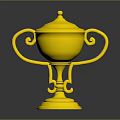 Golden Trophy With Ornate Handles Lid And Shiny Base Design