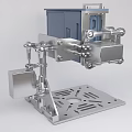 Stainless Steel Industrial Equipment With Blue Enclosure Silver Mechanical Components And Perforated Base Plate