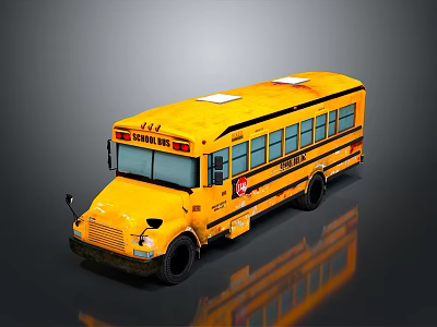 Yellow School Bus Exterior With School Bus Lettering And Side Windows 3d model