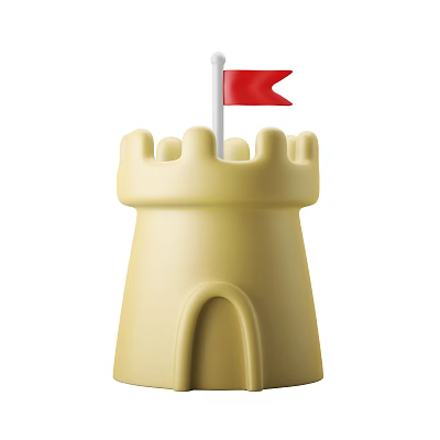Yellow Sandcastle Tower With Red Flag On Top And Arch Entrance Design 3d model