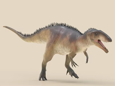 Carnivorous Dinosaur Standing Pose With Spiked Back Open Mouth Brown Green 3d model