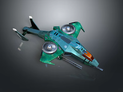 Green Sci Fi Spaceship Model With Streamlined Design Dual Fans And Orange Cockpit 3d model