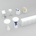 Elegant White Table and Chair Sets with Decorative Blue Yellow Bow Ties 3d model