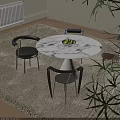 Modern Round Dining Table Set With Marble Top Chairs And Side Plant 3d model