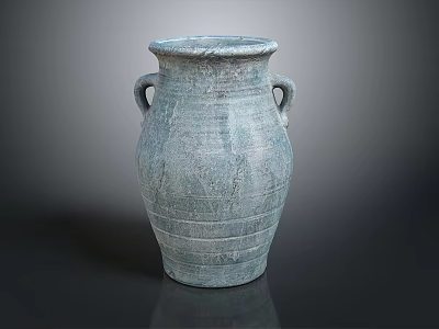 Rustic Blue Gray Clay Vase With Two Handles And Textured Surface For Home Decor 3d model