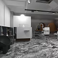 Modern Hair And Beauty Salon Interior With Wooden Panels Marble Floor And Styling Chairs