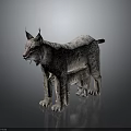 Alert Wild Lynx with Tufted Ears and Spotted Fur Standing on Dark Isolated Background