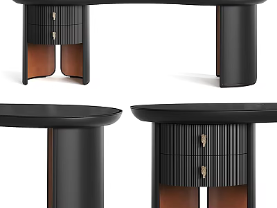 Modern Black Brown Desk Design With Drawers And Wooden Storage Cabinets 3d model