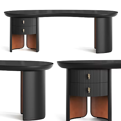 Modern Black Brown Desk Design With Drawers And Wooden Storage Cabinets 3d model