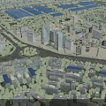 Birds Eye View Urban Planning With Residential Commercial Buildings Green Areas And Roads