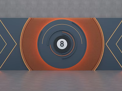 Modern Gray Wall Featuring Orange Blue Circular Pattern Number 8 And Golden Geometric Lines 3d model