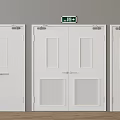 Fire Safety Doors With Green Exit Signs And White Panel Design 3d model