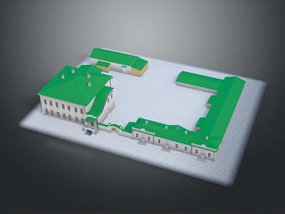 Architectural Landscape Featuring Green Roofs White Walls and Courtyard Building Complex Model 3d model