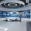 Modern High Tech Exhibition Hall Interior With Large Screens And Display Counters 3d model